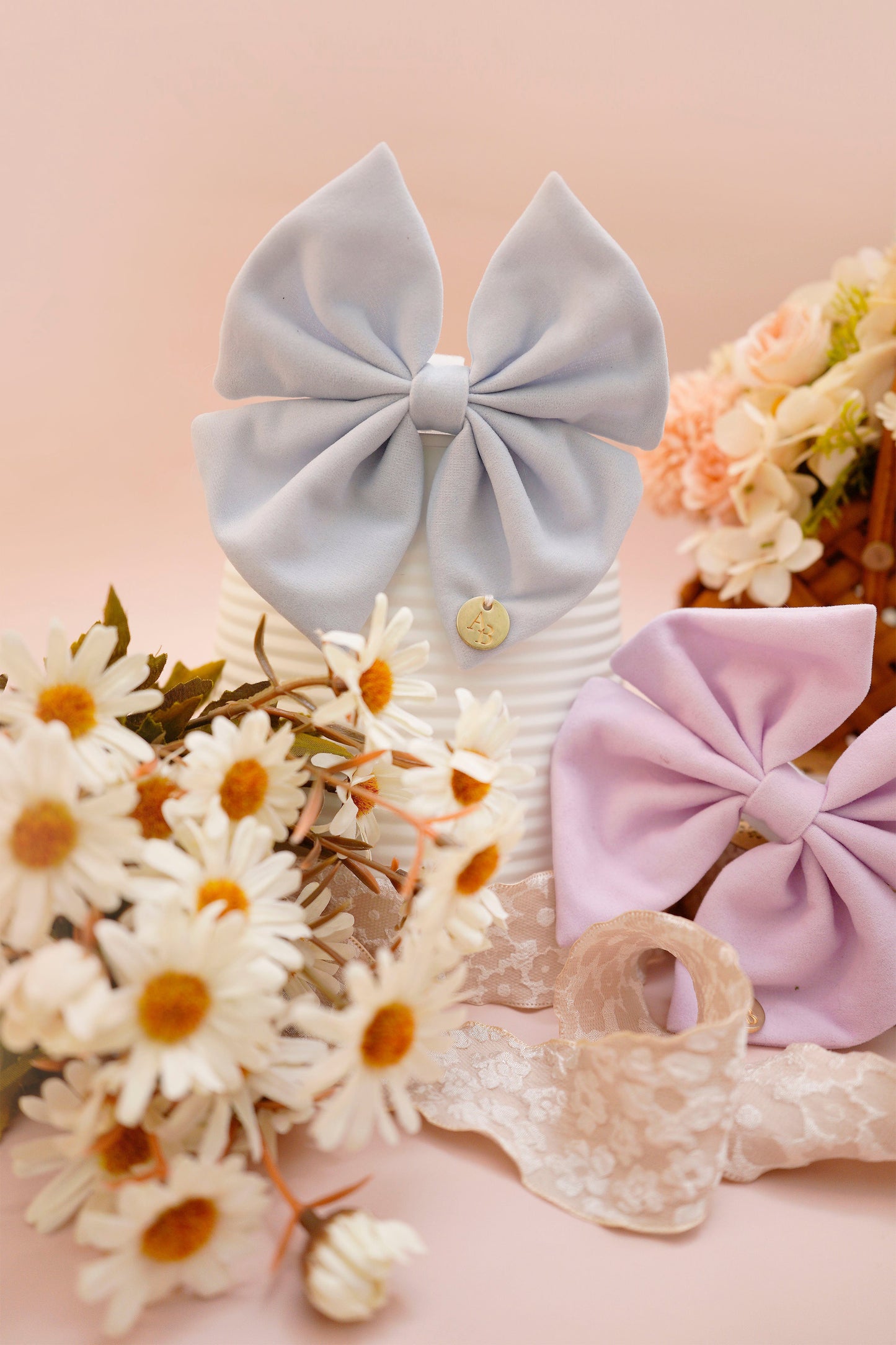 Lilac Pink Velvet Bow Tie